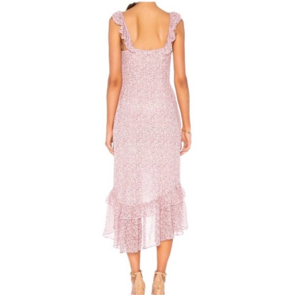 Stunning LOVESHACKFANCY SILK Maeve Dress Floral Chiffon Midi Dress in Rouge Pink - Picture 3 of 13